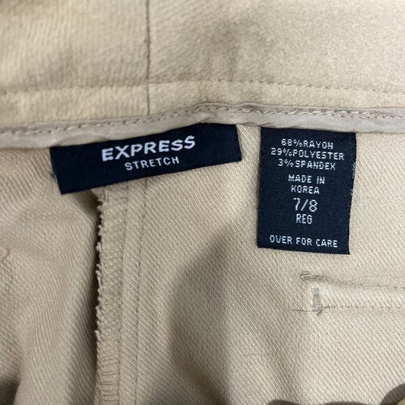 Express Stretch Y2K Dress Pants Womens Size 7/8 Tan Fleece Wide Leg Work Career - Picture 3 of 7